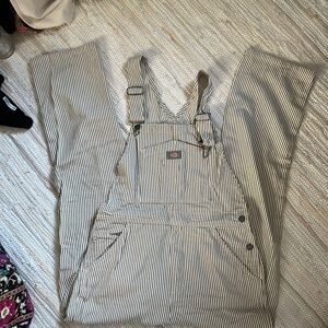 Cream and White Subtle Striped Dickies Women's Overalls